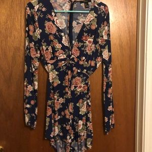 Navy blue with pink and white flowers romper